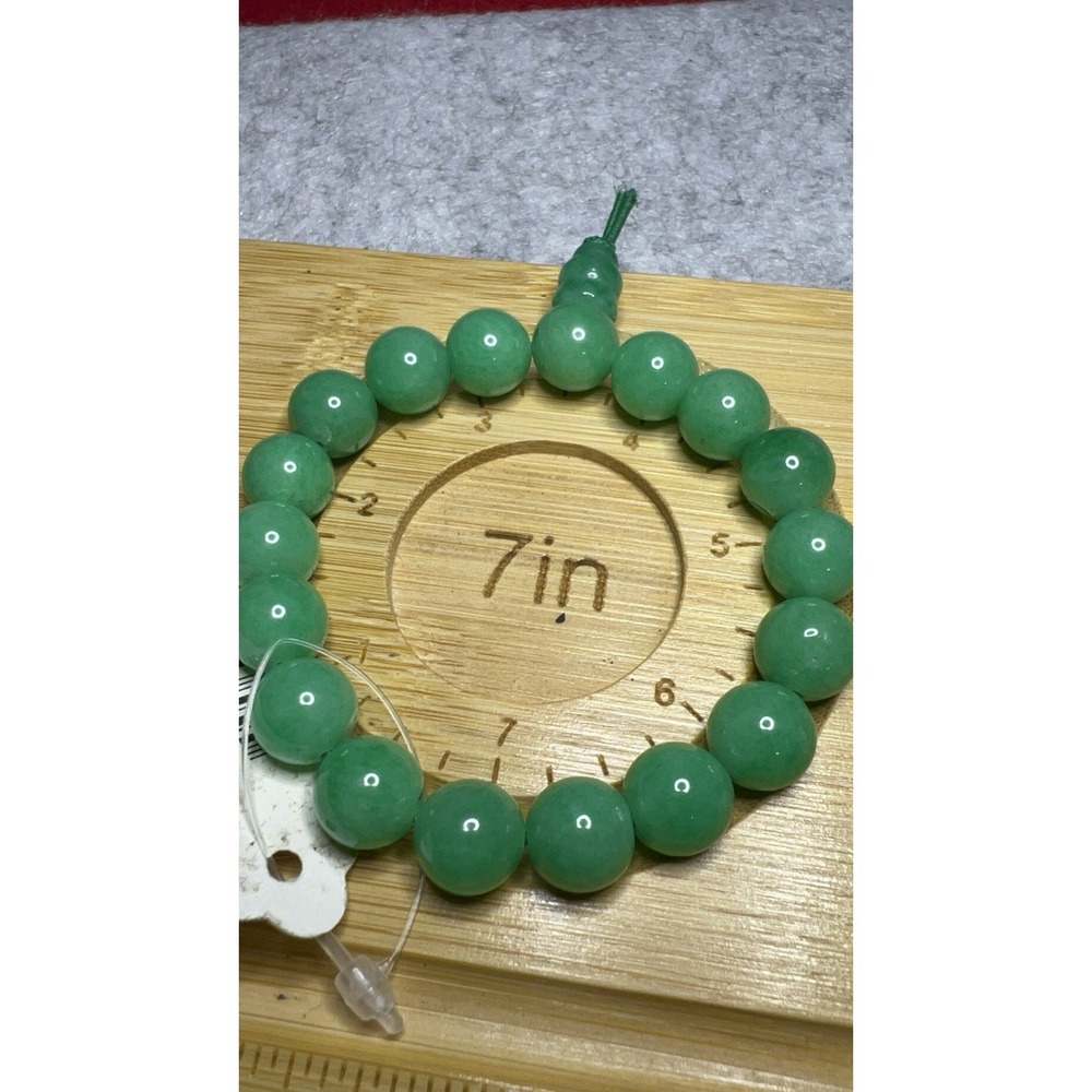 10mm Green Jade Bead Bracelet 7" Stretch Bangle Healing Gemstone Mala Style
